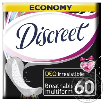 Щоденні гігієнічні прокладки Discreet Deo Irresistible Multiform 60шт купити, ціни на МегаМаркет - фото 1