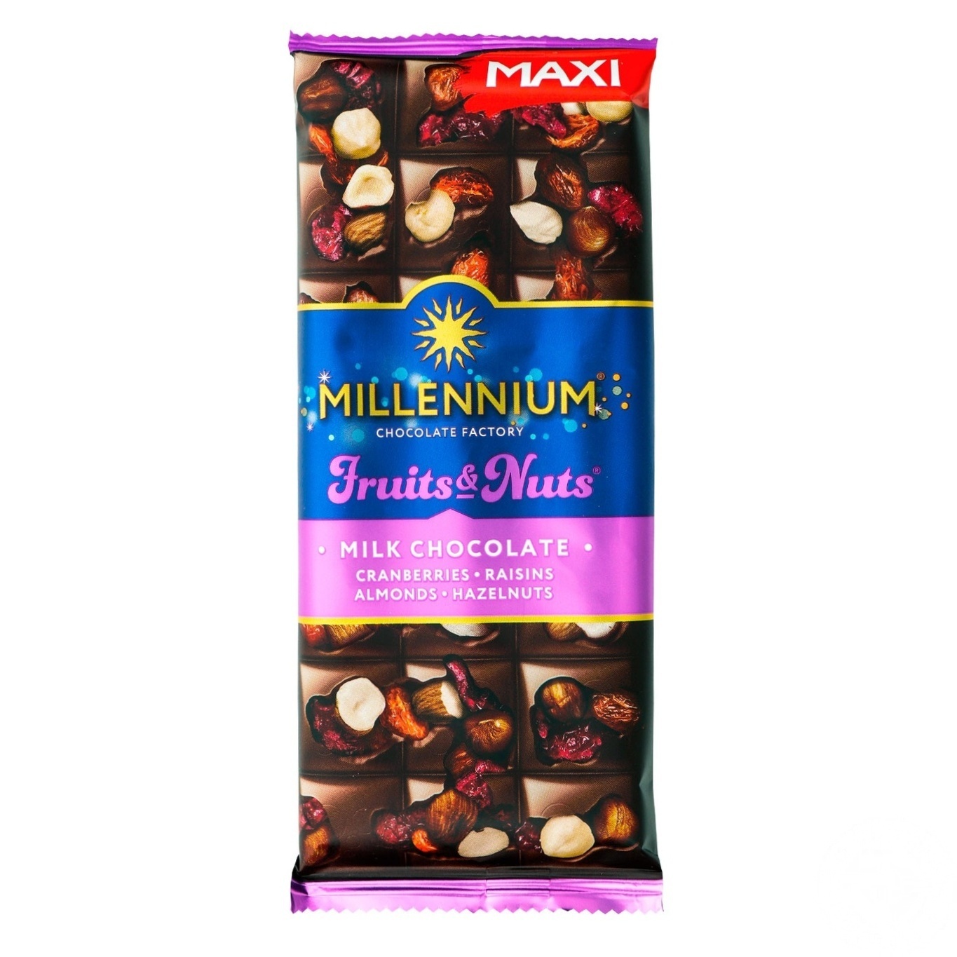 

Шоколад молочный Millennium Fruits&Nuts миндаль, лесной орех, клюква и изюм 140г