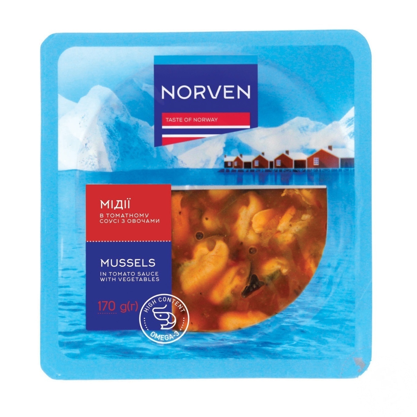 

Мидии Norven в томатном соусе с овощами 170г