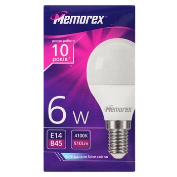 Лампа Memorex светодиодная G45 6W E14 4100K - купить, цены на Auchan - фото 1