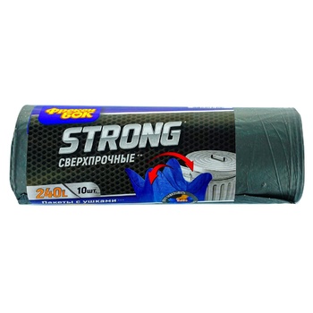 Пакети для сміття Фрекен Бок Strong графіт з вушками 240л 10шт 90х120см (+13,5 ушки) - купити, ціни на Auchan - фото 1