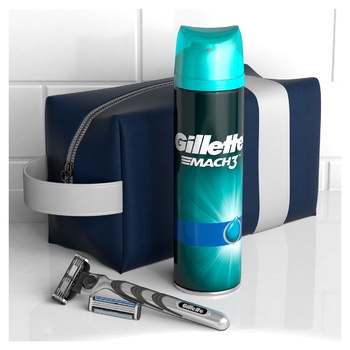 Gillette Mach3 Gift Set Razor with 2 Replaceable Cartridges + Extra Comfort Shaving Gel 200ml + Travel Cosmetic Case - buy, prices for - photo 6