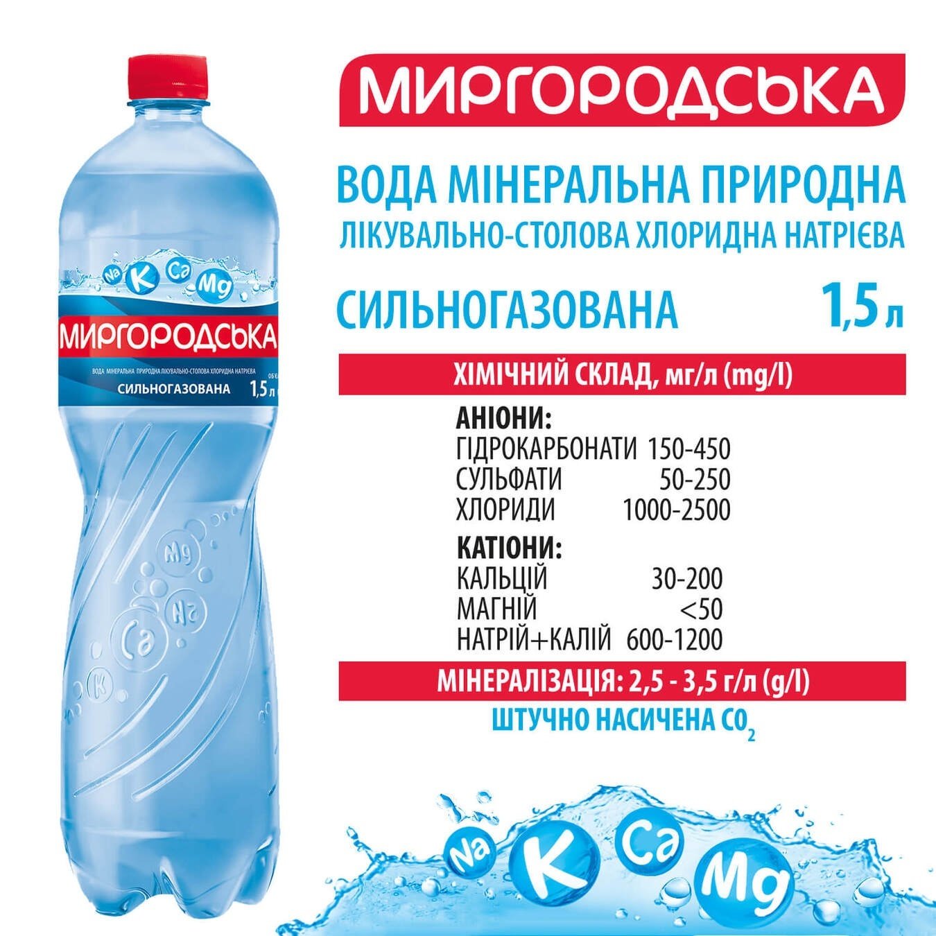 

Минеральная вода Миргородская природная сильногазированная 1,5л