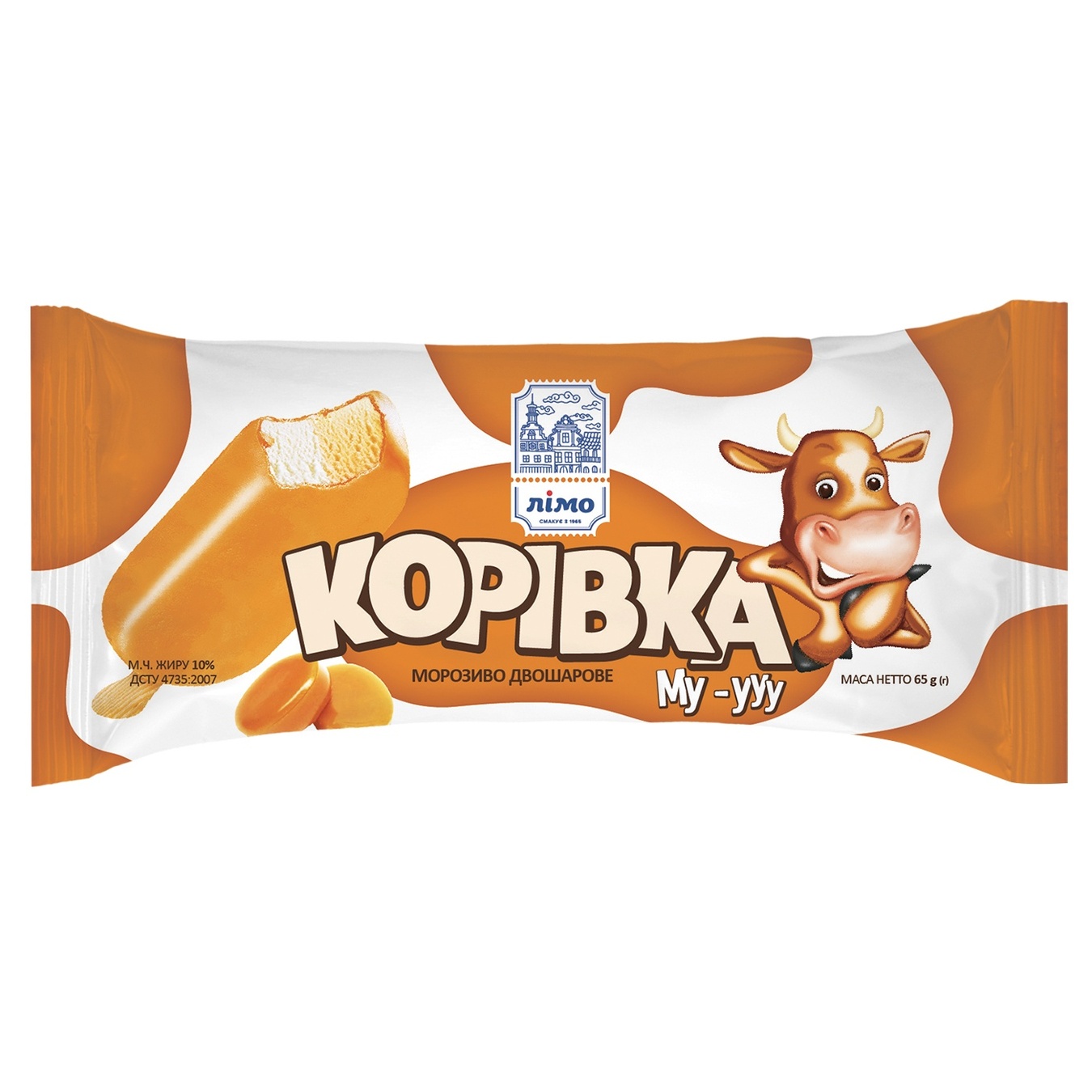 

Мороженое Лимо Коровка Му-ууу двухслойное эскимо в карамельной глазури 65г