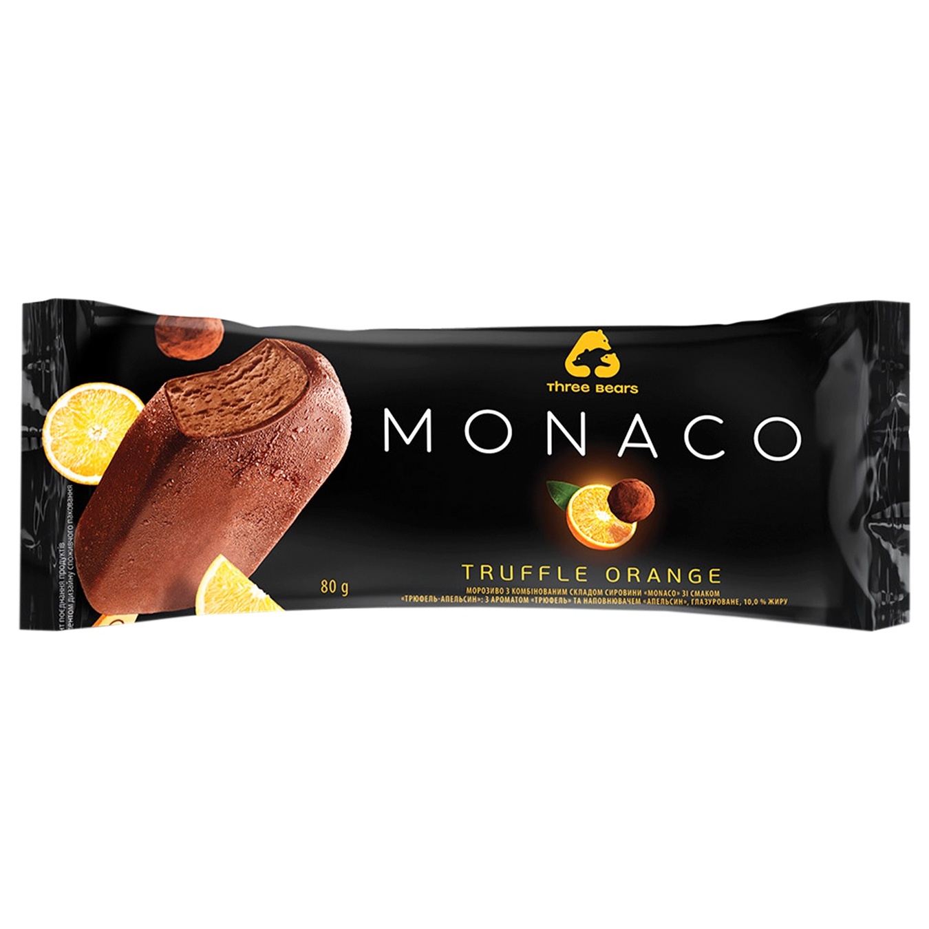 

Мороженое Три Медведя Monaco Трюфель-апельсин в глазури на палочке 80г