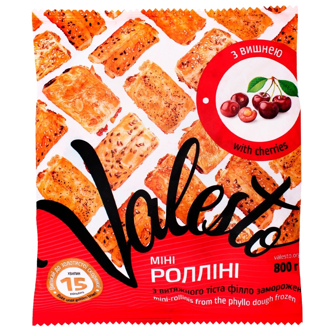 

Мини-Роллин Valesto с вишней из вытяжного теста филло 800г