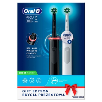 Набор электрических зубных щёток Oral-B Pro 3 3900 СrossAсtion черная и белая - купить, цены на Auchan - фото 2