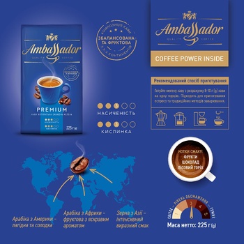 Ambassador Premium Ground Coffee 225g - buy, prices for NOVUS - photo 5