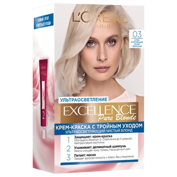 Фарба для волосся L'Oreal Paris Excellence Pure Blonde 03 
супер-освітлюючий русий попелястий - купити, ціни на КОСМОС - фото 1