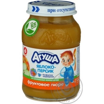 Puree Agusha Apple-Peach with natural dietary fiber without sugar for 6+ month old babies glass jar 200g Russia