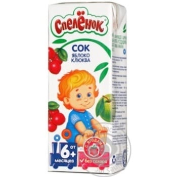 Reconstituted clarified sterilized sugar-free juice Spelenok apples and cranberries for 6+ months babies tetra pak 200ml Russia