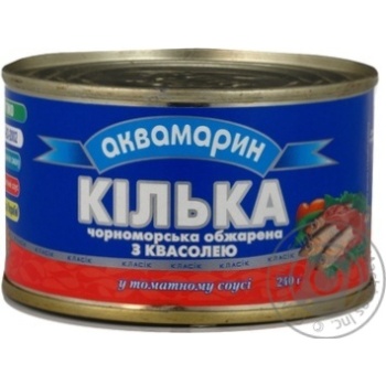 Килька Аквамарин черноморская обжаренная с фасолью в томатном соусе 240г Украина - купить, цены на NOVUS - фото 1