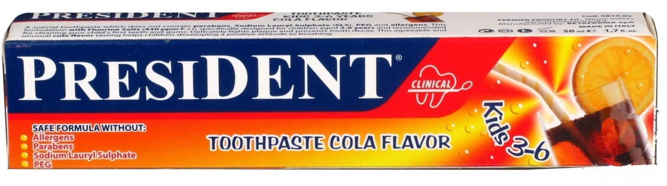 

Зубная паста President Clinical Kids 3-6 со вкусом колы без фтора 3-6 лет 50мл