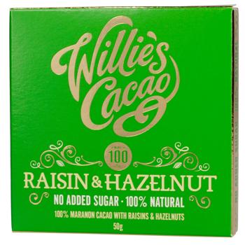 Шоколад черный Willie's Cacao Изюм-фундук без сахара 50г