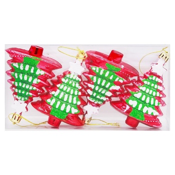 Набір ялинкових іграшок Ялинки пластикові червоні 4шт - купити, ціни на КОСМОС - фото 1