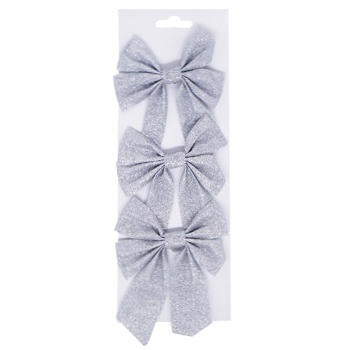 Happycom Bow with Silver Glitter 10x13x4cm 3pcs - buy, prices for ULTRAMARKET - photo 1