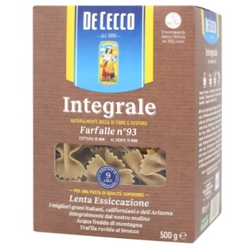 De Cecco Pasta Farfalle Whole Grain 500g - buy, prices for MegaMarket - photo 1