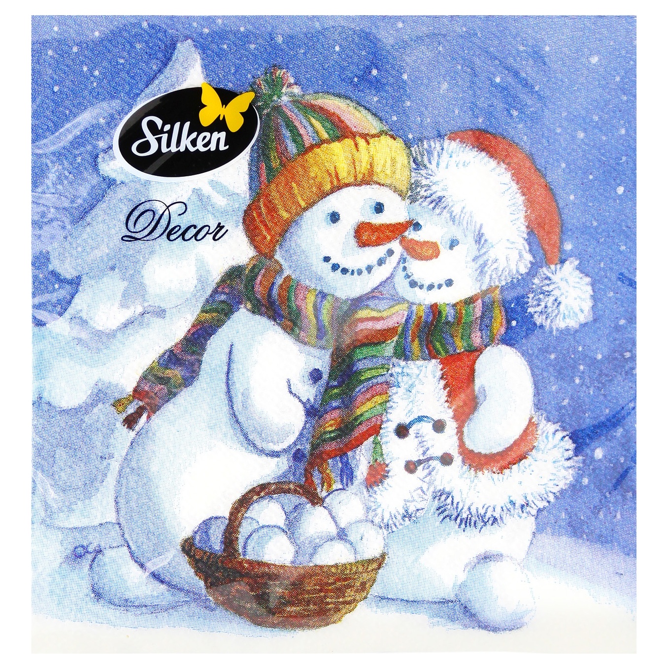 

Салфетки столовые Silken НР Снеговик со снежинками 33х33см 16шт