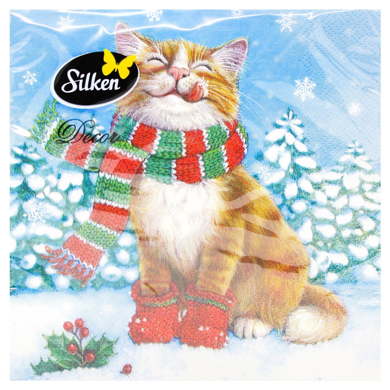 

Салфетки столовые Silken НР Рождественский кот 33х33см 18шт