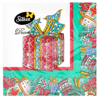Салфетки столовые Silken НР Подарок рождественский 33х33см 18шт - купить, цены на - фото 1
