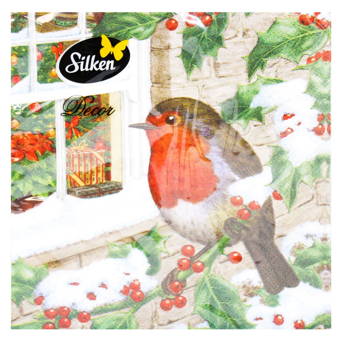 

Салфетки столовые Silken НР Снегирь в окна 33х33см 18шт