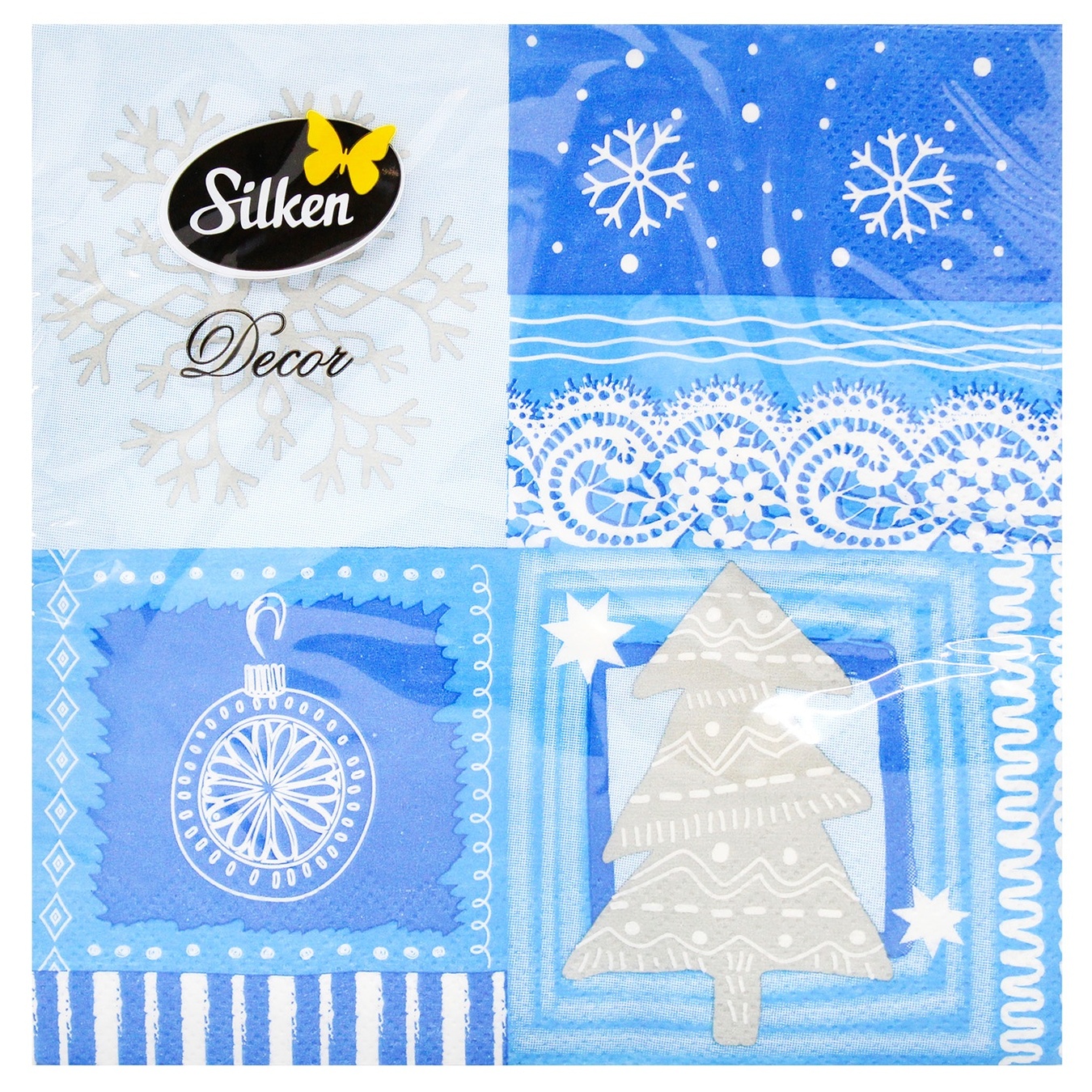

Салфетки столовые Silken НР Снежинка голубая 33х33см 18шт