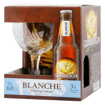 Пиво Grimbergen Blanche світле 6% 3х0,33л + келих - купити, ціни на ULTRAMARKET - фото 1