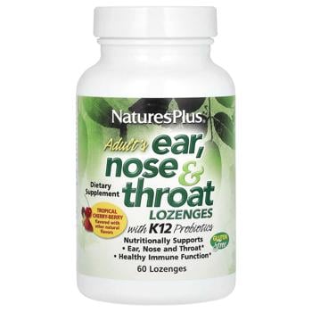 Ухо, Горло, Нос, Ear, Nose & Throat, Nature's Plus, для взрослых, вкус вишни, 60 таблеток для рассас