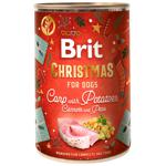 Корм вологий Brit Mono Protein Christmas з коропом та картоплею для собак з чутливим травленням, харчовою непереносимістю або алергією 400г