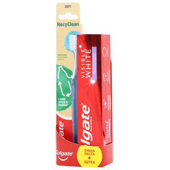 Набор зубной пасты Colgate Visible White с зубной щеткой Recy Clean - купить, цены на ULTRAMARKET - фото 1