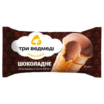Мороженое Три Ведмеді Пломбир шоколадный 75г - купить, цены на КОСМОС - фото 1