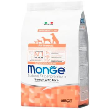 Корм сухий Monge Monoprotein з лососем та рисом для собак всіх порід 800г - купити, ціни на MasterZoo - фото 1