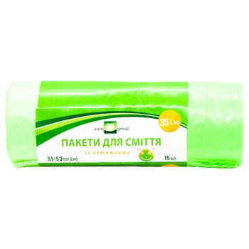 Пакети для сміття Eurogroup із затягуванням 35л 15шт - купити, ціни на КОСМОС - фото 1