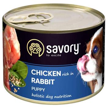 Savory Puppy упаковка вологого корму для цуценят 6 шт х 200 г - курка і кролик - купить, цены на MasterZoo - фото 4