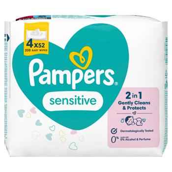 Cерветки вологі Pampers Sensitive 4x52шт - купити, ціни на - фото 3