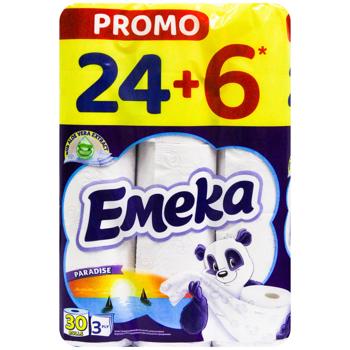 Туалетная бумага Emeka Paradise 3-слойная 24+6шт