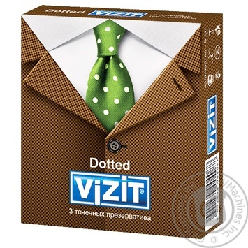 Презервативы Vizit Dotted латексные прозрачные с точечным рифлением, накопителем и силиконовой смазкой 3шт - купить, цены на Auchan - фото 1