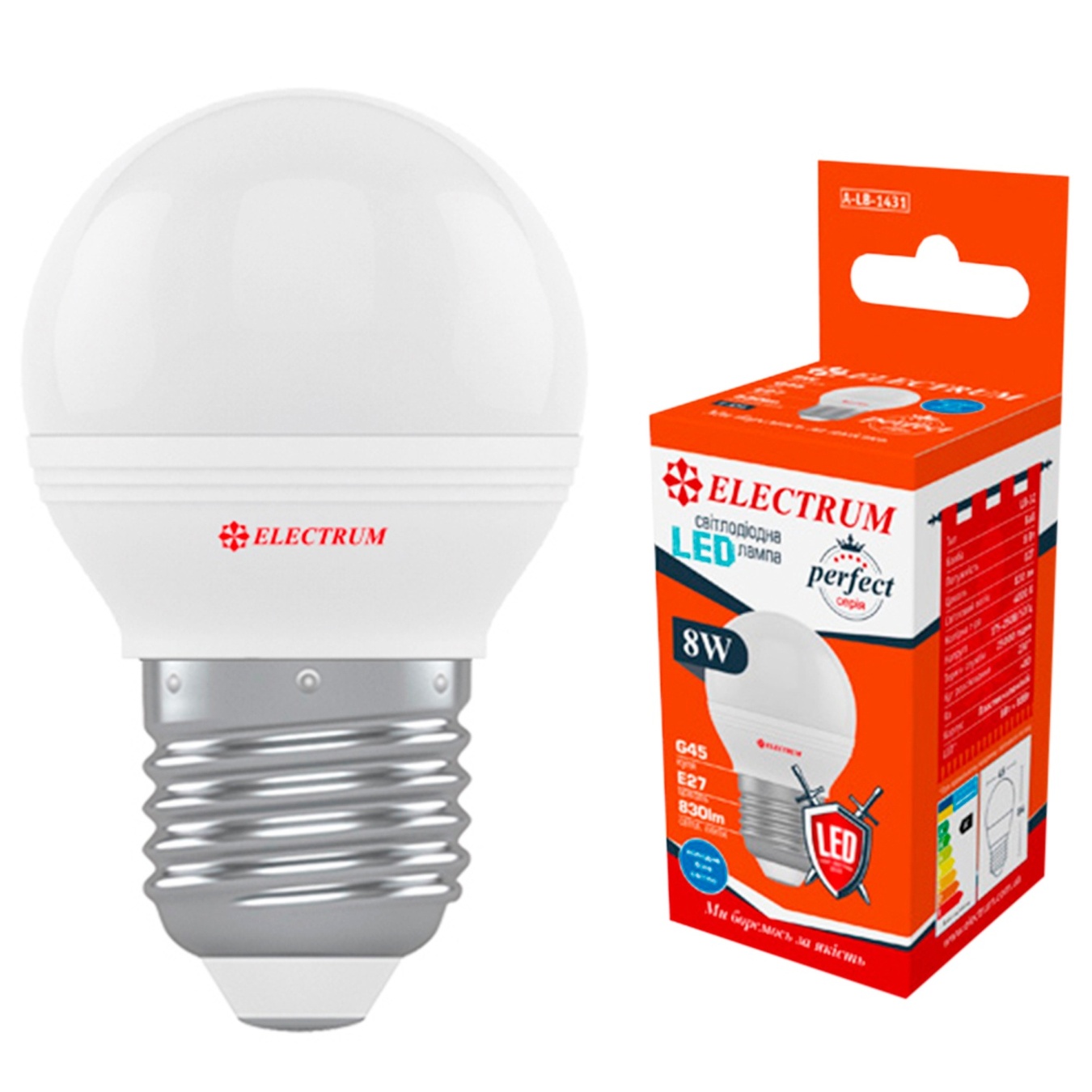 

Лампа Electrum светодиодная сфера D45 8W PA LB-32 Е27 4000 A-LB-1431