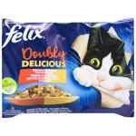 Felix Doubly Delicious Wet Food Set with Turkey-Liver and Beef-Poultry for Adult Cats 85g x 4pcs