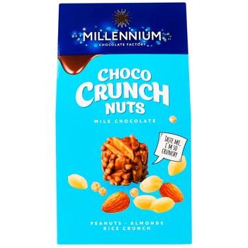 Конфеты Millennium Choco Crunch Nuts с арахисом миндалем и рисовыми шариками в молочном шоколаде 100г - купить, цены на ЕКО Маркет - фото 3