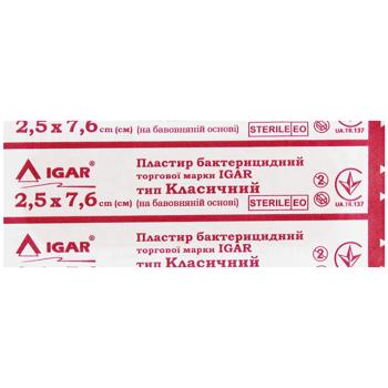 Пластир бактерицидний Igar Класичний на бавовняній основі 2,5х7,6см - купити, ціни на - фото 1