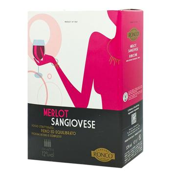 Вино Cantine Ronco Merlot Sangiovese червоне сухе 12% 3л - купити, ціни на Чудо Маркет - фото 1