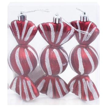 Candies Christmas Tree Decorations Set 10cm 3pcs Red