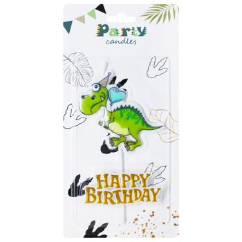 Свічка Party Candles Happy Birthday та динозавр для торту - купити, ціни на КОСМОС - фото 1