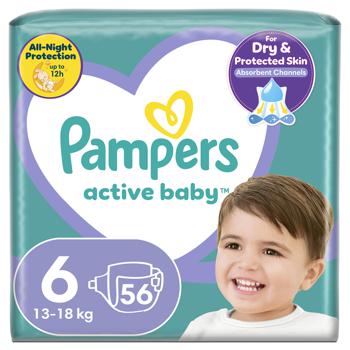 Pampers Active Baby Diapers Size 6 Extra Large 13-18kg 56pcs - buy, prices for ULTRAMARKET - photo 1