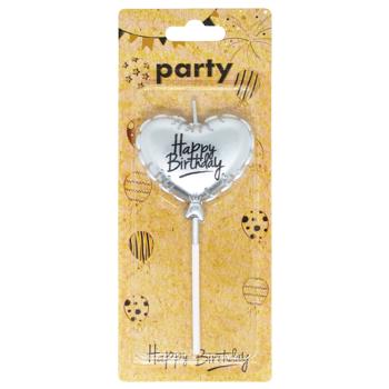 Свічка Party Candles Happy Birthday Серце для торту золото-срібло - купити, ціни на КОСМОС - фото 1