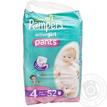 Пiдгузники-трусики Pampers Active Girl Maxi 9-14 кг для девочек Джамбо 52шт