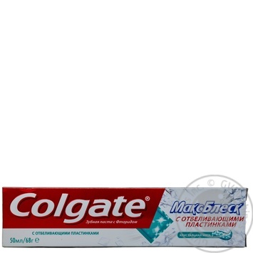 Зубная паста Colgate Макс-блеск Кристальная мята с фтором и отбеливающими пластинками против кариеса 50мл/68г купить, цены на МегаМаркет - фото 1