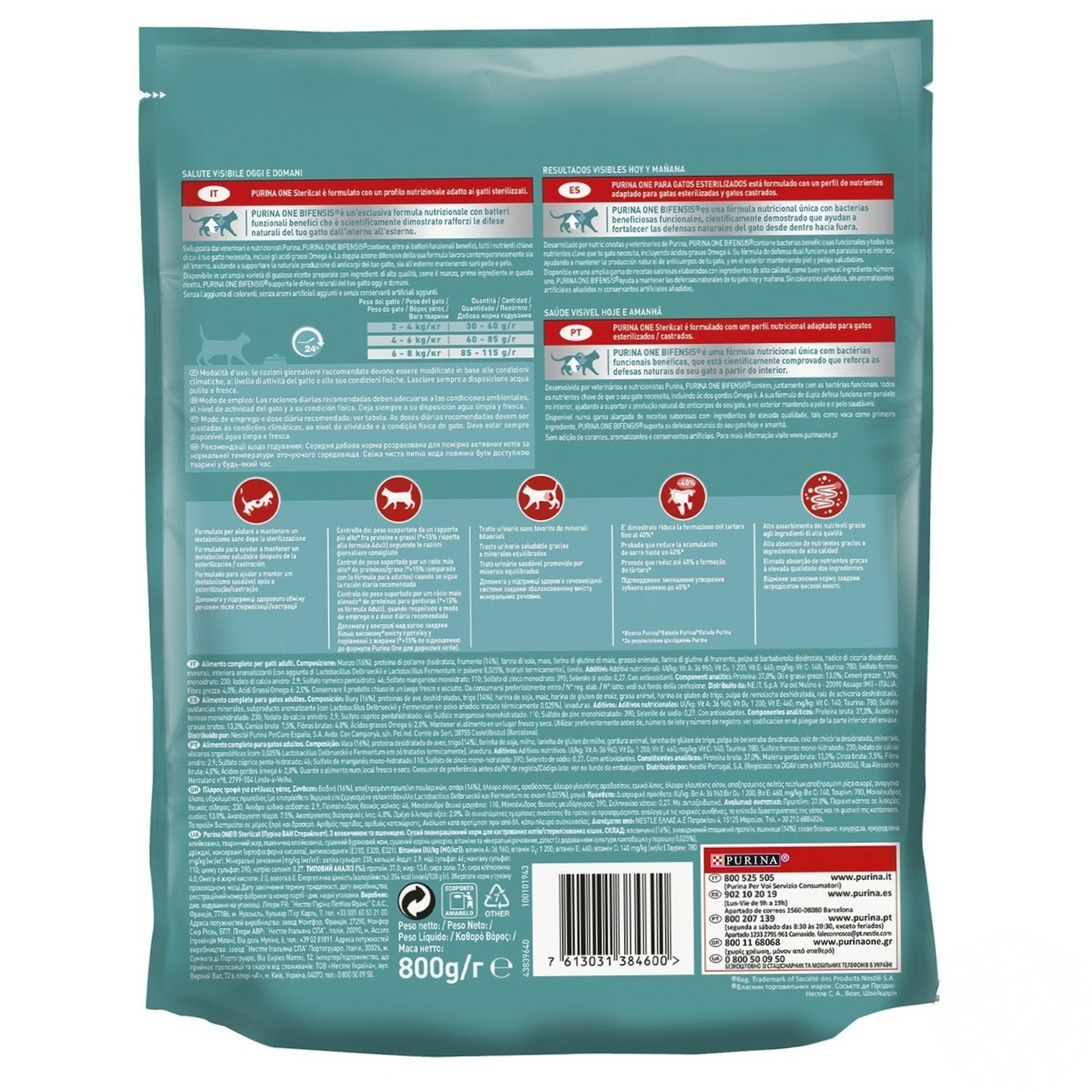 

Корм сухой Purina ONE Sterilcat С говядиной и пшеницей для кастрированных котов/стерилизованных кошек 800г