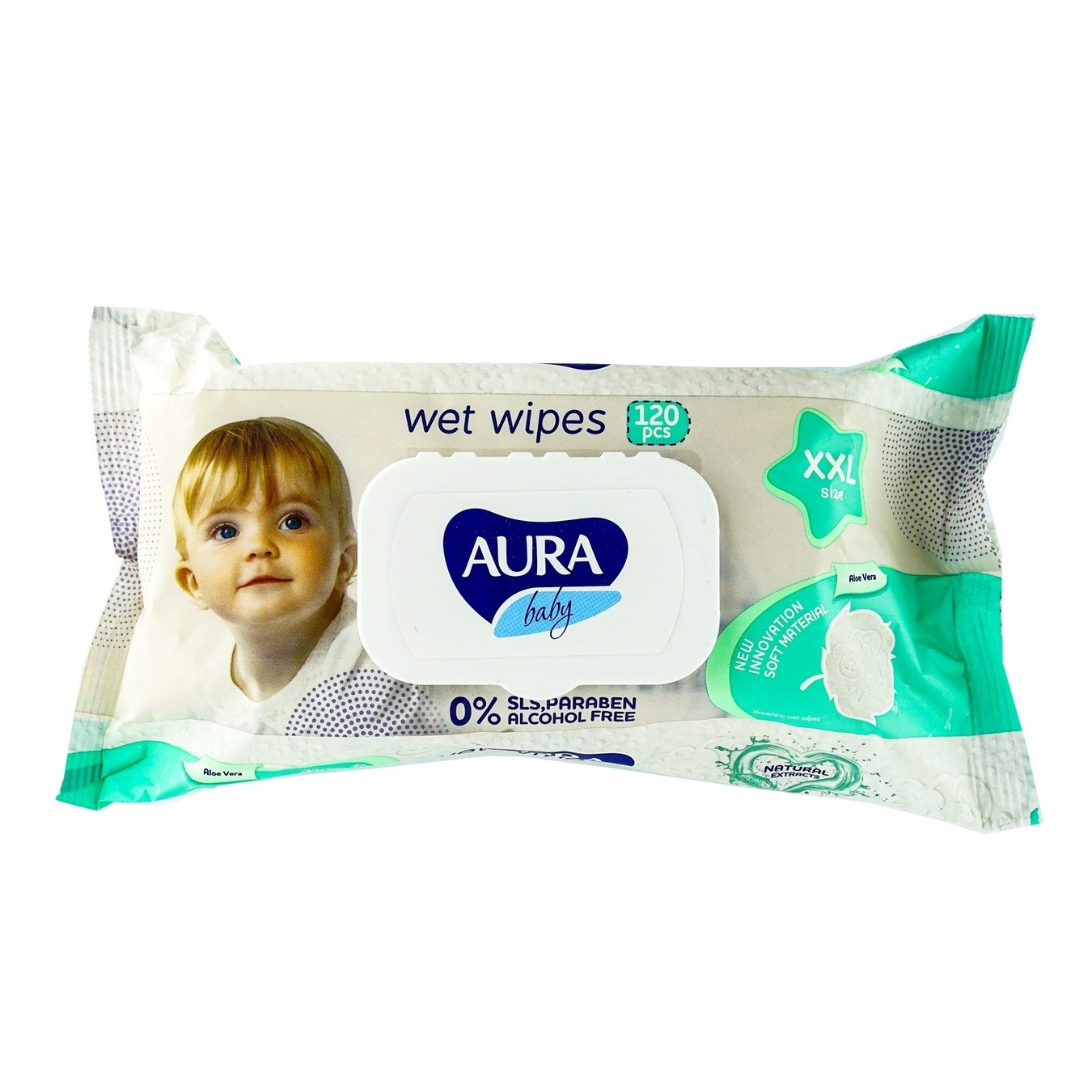 

Салфетки влажные Aura Baby XXL 120шт
